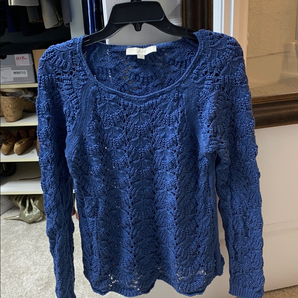 LOFT Blue Open Knit Sweater